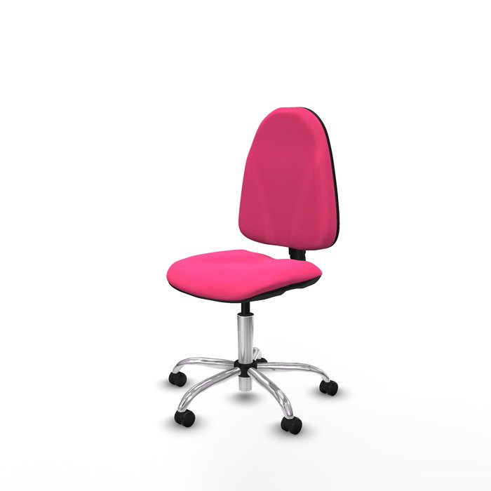 Silla de oficina Algarra con mecanismo Contacto permanente básico tapizada con Similpiel color Rosa. Equipada con Base cromada, Sin brazos y Ruedas autofrenantes