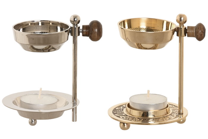 DKD Home Decor Soporte Incienso Arabe Dorado Plateado Laton Madera 10 x 8 x 8 cm (4 Unidades)