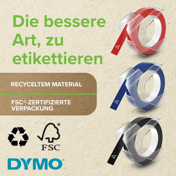 Dymo Cinta de Relieve 3D Negro 9mm x 3m (Pack de 3)