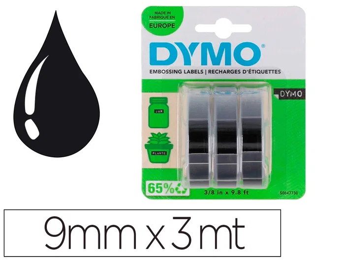 Dymo Cinta de Relieve 3D Negro 9mm x 3m (Pack de 3)