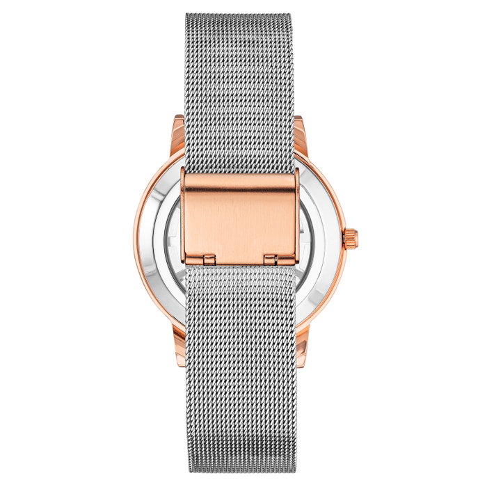 Juicy Couture Reloj JC1217WTRT con correa plateada y caja rosa
