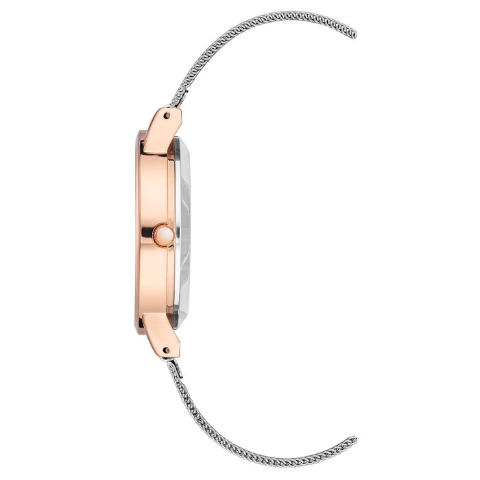 Juicy Couture Reloj JC1217WTRT con correa plateada y caja rosa