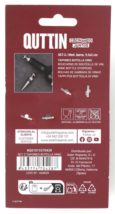 Quttin Set de 2 Tapones para Botella de Vino