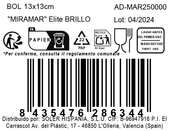 Mira Mar Bol Decorativo Elite Brillo 13x13x5 cm, Cerámica, Colección Miramar, Peso 295 g (28 Unidades)