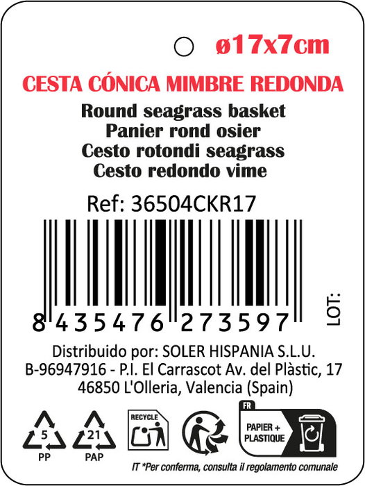Privilege Cesta Cónica Mimbre Redonda 17 cm x 7 cm (36 Unidades)