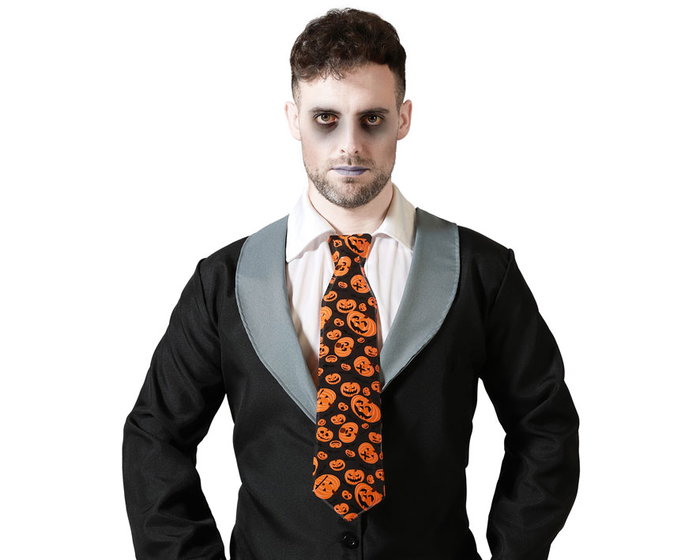 Atosa Corbata Naranja con Calabazas Negras de 43 cm para Halloween Atosa Corbata Naranja con Calabazas Negras de 43 cm para Halloween