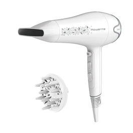 Rowenta CV5709F0 Secador de Pelo 2200W Blanco, Secado Rápido con Boquilla Concentradora, Difusor y Aire Frío, 3 Temperaturas y 2 Velocidades, Cable 1.8m