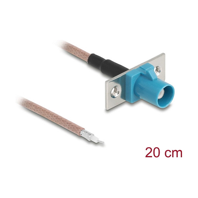 DeLOCK Antena Cable FAKRA Z Hembra a Cable Abierto RG-316/U 20 cm (0.2 m), 50 Ohm, Color Azul y Marrón, Referencia 90726