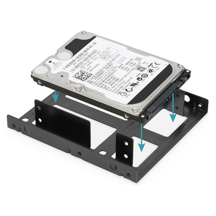 Digitus DA-70434 Marco interno de montaje para 2 unidades HDD/SSD de 2.5", Bracket de metal negro con juego de cables incluido