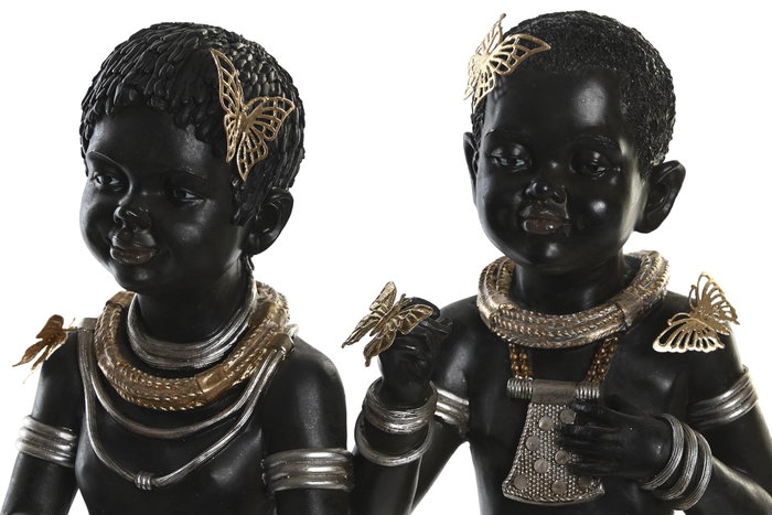 DKD Home Decor Figura de Resina Africana Negra (Pack de 2)