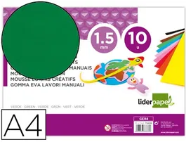 Liderpapel Goma Eva DIN A4 1,5mm Espesor Verde Paquete 10 Hojas