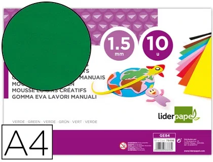 Liderpapel Goma Eva DIN A4 1,5mm Espesor Verde Paquete 10 Hojas Liderpapel Goma Eva DIN A4 1,5mm Espesor Verde Paquete 10 Hojas
