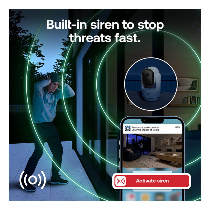 ARLO Cámara de Seguridad Essential 3 2K Pan-Tilt-Zoom Interior PTZ Automático, Blanco, Wi-Fi, 2 Cámaras Incluidas, Montaje Techo/Escritorio