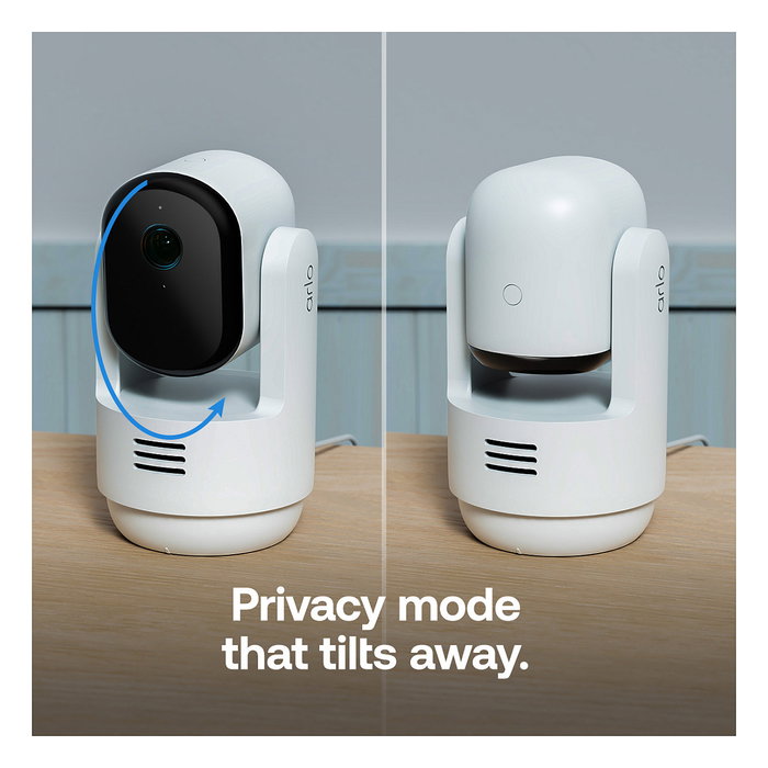 ARLO Cámara de Seguridad Essential 3 2K Pan-Tilt-Zoom Interior PTZ Automático, Blanco, Wi-Fi, 2 Cámaras Incluidas, Montaje Techo/Escritorio