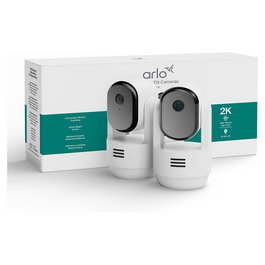ARLO Cámara de Seguridad Essential 3 2K Pan-Tilt-Zoom Interior PTZ Automático, Blanco, Wi-Fi, 2 Cámaras Incluidas, Montaje Techo/Escritorio