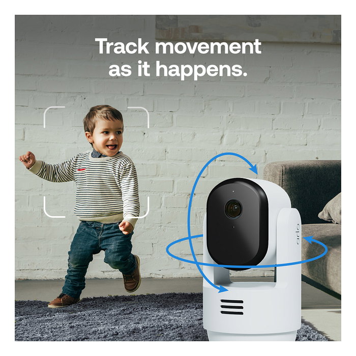 ARLO Cámara de Seguridad Essential 3 2K Pan-Tilt-Zoom Interior PTZ Automático, Blanco, Wi-Fi, 2 Cámaras Incluidas, Montaje Techo/Escritorio