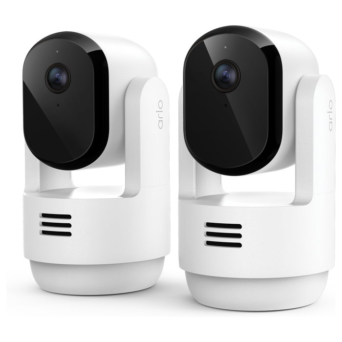 ARLO Cámara de Seguridad Essential 3 2K Pan-Tilt-Zoom Interior PTZ Automático, Blanco, Wi-Fi, 2 Cámaras Incluidas, Montaje Techo/Escritorio