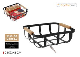 Confortime Cesta Organizadora Negra con Madera, para Ordenar y Almacenar, 24.5 x 23 x 8 cm (6 Unidades)