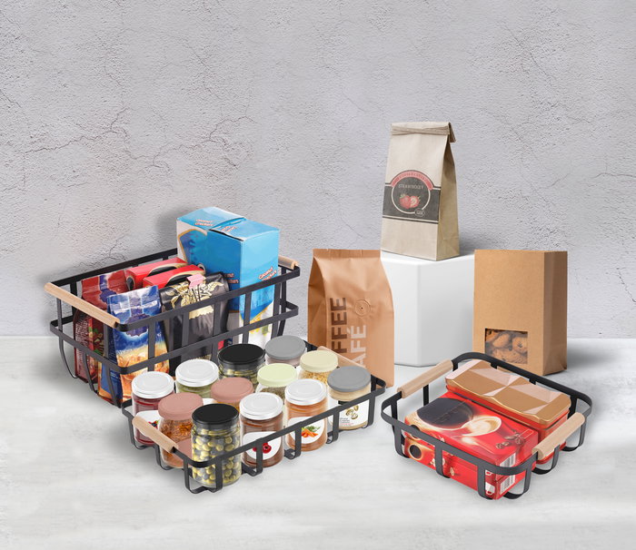 Confortime Cesta Organizadora Negra con Madera, para Ordenar y Almacenar, 24.5 x 23 x 8 cm (6 Unidades)