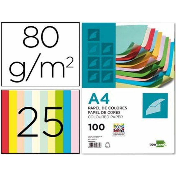 Liderpapel Papel de Colores DIN A4 80g 100 Hojas 25 Colores Surtidos