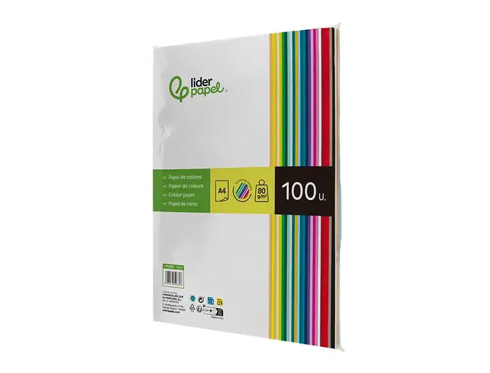 Liderpapel Papel Color A4 80gr Paquete de 100 Hojas (25 Colores Surtidos)