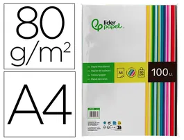 Liderpapel Papel Color A4 80gr Paquete de 100 Hojas (25 Colores Surtidos)