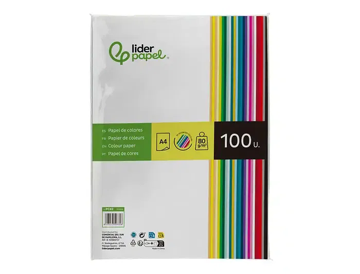 Liderpapel Papel Color A4 80gr Paquete de 100 Hojas (25 Colores Surtidos)