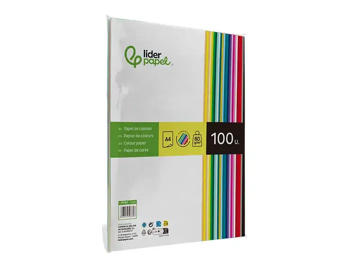 Liderpapel Papel Color A4 80gr Paquete de 100 Hojas (25 Colores Surtidos)