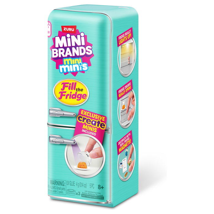 ZURU Mini Brands 77673 - Mini Minis Fill the Fridge Playset con Iluminación para niños de 8 años en adelante, Multicolor