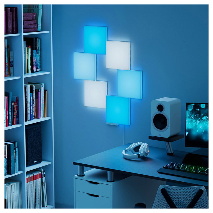 Nanoleaf N8100K02-6BS Starter Kit de 6 Bloques Cuadrados para Pared, Luz RGB, 100-240V, Mando a Distancia Incluido