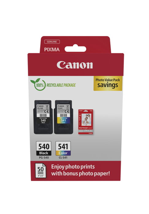 CANON Pack 2 PG540/CL541 Photo Value Pack +50h. Photo Paper GP-501 ECOPACK carton CANON Pack 2 PG540/CL541 Photo Value Pack +50h. Photo Paper GP-501 ECOPACK carton