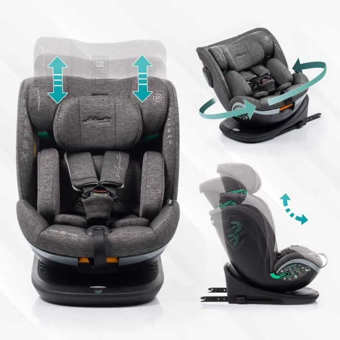 Babyauto Silla de Coche Xperta Grey Dobby I-Size ISOFIX Giratoria 360° ECE R129 Desde el Nacimiento hasta los 12 Años 0-36 kg