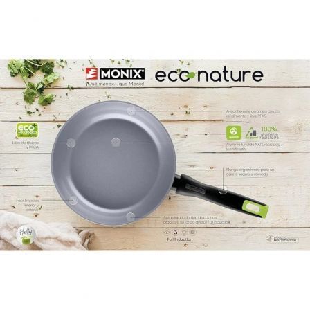 Monix Sartén Eco Nature M261224 Ø24cm Aluminio Forjado Reciclado Antiadherente Cerámico Libre PFOA PTFE Apta Inducción
