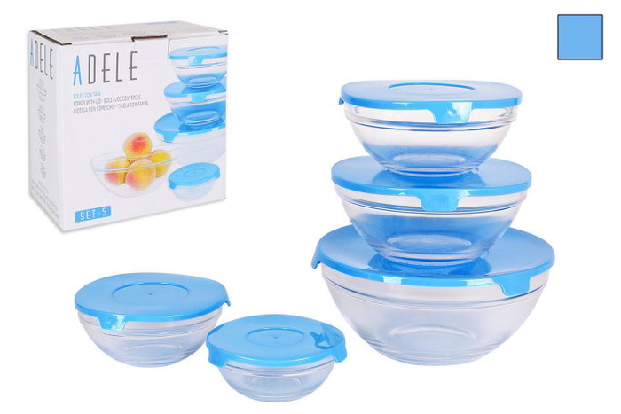 La Mediterranea Set de 5 Boles con Tapa Azul Adele La Mediterranea Set de 5 Boles con Tapa Azul Adele