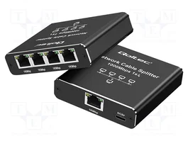 Qoltec Mini Splitter Ethernet 1x4 RJ45 1000Mb/s USB-C Aluminio