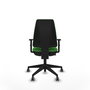 Silla de oficina Elche con mecanismo Contacto permanente básico tapizada con Tela color Verde. Equipada con Base piramidal negra, Brazos 1D y Ruedas 65 mm parqué