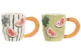 DKD Home Decor Tazas de Gres Sandía Relieve 400ml Pack de 4