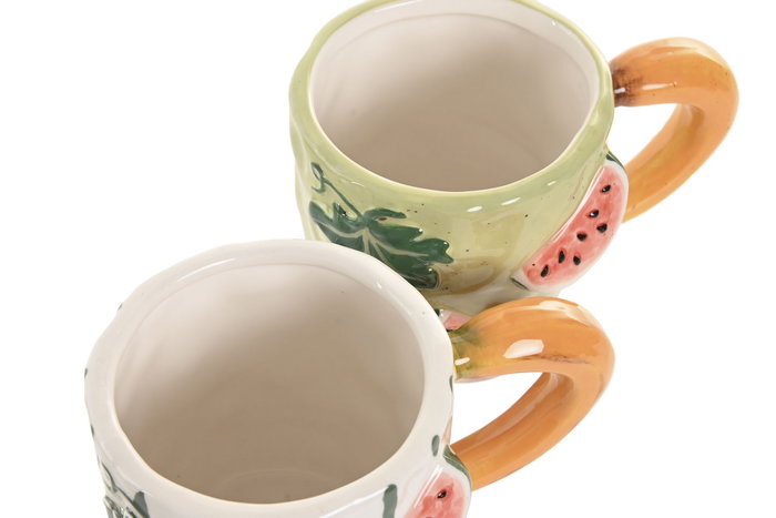 DKD Home Decor Tazas de Gres Sandía Relieve 400ml Pack de 4