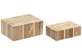 DKD Home Decor Set de 2 Joyeros de Mango y Resina 18x13x7,5 cm Natural