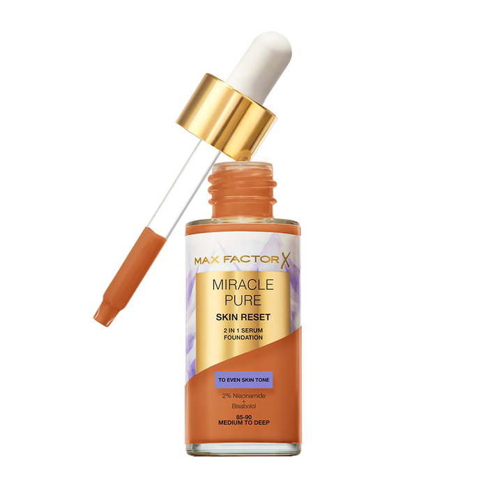 Max Factor Miracle Pure Skin Reset Serum Foundation #85 - 90-Medium to Deep, Base de Maquillaje con Color y Serum, 30 ml Max Factor Miracle Pure Skin Reset Serum Foundation #85 - 90-Medium to Deep, Base de Maquillaje con Color y Serum, 30 ml