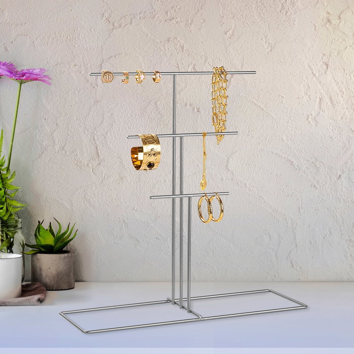 Aberto Design TK-006-A Organizador de Joyero de Metal Color Cromo, Joyero con Compartimentos para Joyas, Pulseras, Anillos y Pendientes, Medidas 40x41x15 cm