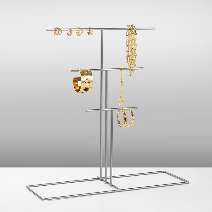 Aberto Design TK-006-A Organizador de Joyero de Metal Color Cromo, Joyero con Compartimentos para Joyas, Pulseras, Anillos y Pendientes, Medidas 40x41x15 cm