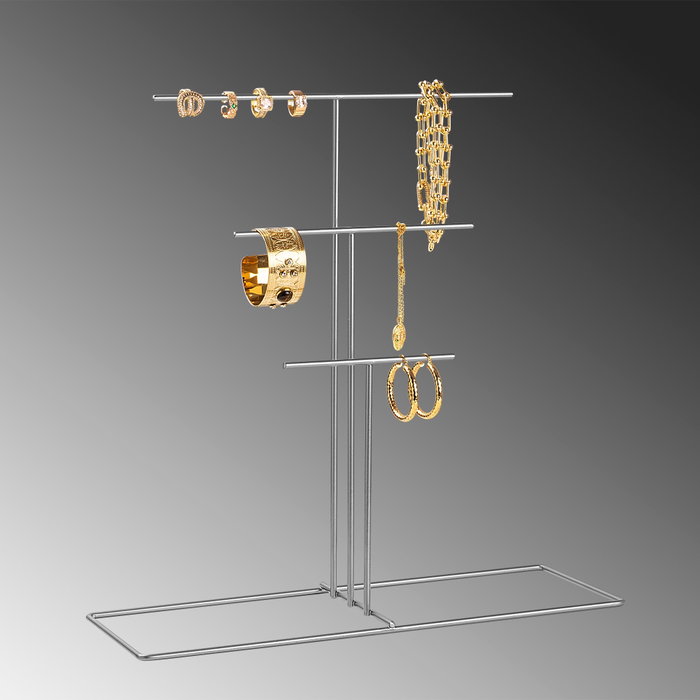 Aberto Design TK-006-A Organizador de Joyero de Metal Color Cromo, Joyero con Compartimentos para Joyas, Pulseras, Anillos y Pendientes, Medidas 40x41x15 cm