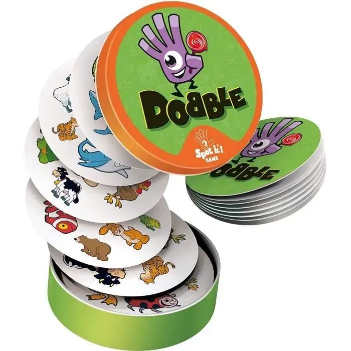 Asmodee Dobble Kids ECO - Juego de cartas ecológico en francés para niños, 30 cartas, 5 minijuegos