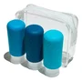Muitomas TRBOTTLES3BL - Pack de 3 botellas de viaje de silicona flexible de 98 ml a prueba de fugas, para champú, acondicionador y gel - Colores: Azul ártico, Azul, Cian