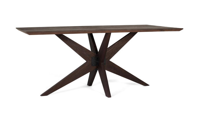 GINER Y COLOMER Mesa de Comedor Rectangular en Madera de Mango Wengué 180x90cm, Base de Hierro Negro Estructura Estrella, Robusta