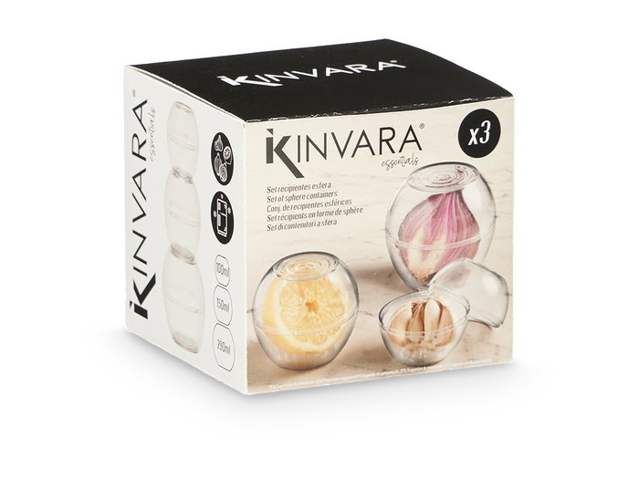 Kinvara Set 3 Recipientes Esfera 9 cm Transparente Plástico (Set de 12)
