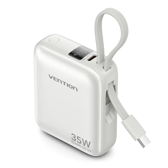 Vention FHEN0 Power Bank Externo 10000 mAh 35W con PPS, Pantalla LED, Batería de Polímero de Litio, Blanco