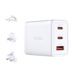 D-Link Cargador GaN de Pared DCP-651 65W, 2 Puertos USB-C + 1 USB-A, Power Delivery 3.0, Compacto, con Adaptadores Internacionales (UE, UK, US, AU)