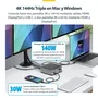 StarTech.com Docking Station Thunderbolt 5 Gris, 3 Pantallas 4K 144Hz, PD 140W